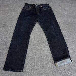 Uniqlo Selvedge Denim Jeans Men 30x30 Blue Raw Dark Wash Heavy Thick Red Line